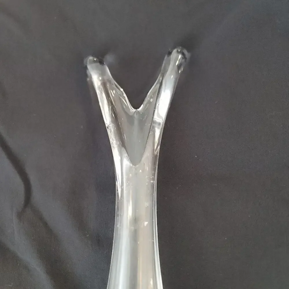 Crystal 12"  clear glass swung vase with Silver Stamped base 1960's V top taper - Picture 4 of 8